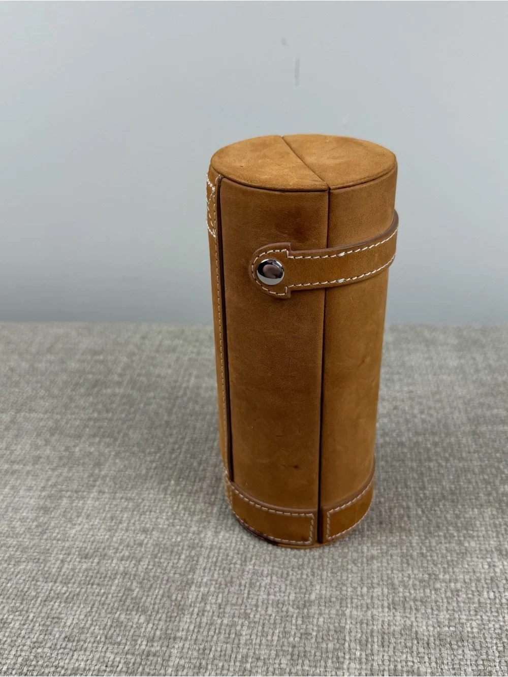 EDDIE BAUER Sport Shop Tan Leather Travel Bar Flask Cup Set Vintage Camping